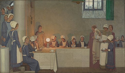 Orphan girls entering the refectory of a hospital, 1915, Wellcome Collection