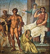 Fresco from Pompeii of the punishment of Ixion, showing the god Mercury holding a Caduceus