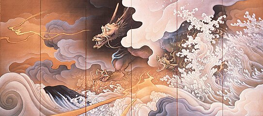 Right panel of the Dragon and tiger by Hashimoto Gahō. The first modern painting to be designated an Important Cultural Property.