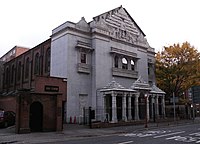 The Jain Centre, Leicester, England. A facade "clad with Māru-Gurjara ornamentation" on a former church.[37]