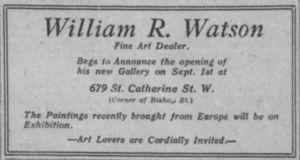 Advertisement for William R. Watson, fine art dealer, 1922