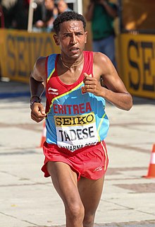 Zersenay Tadese at the 2012 World Half Marathon Championships in Kavarna, Bulgaria.