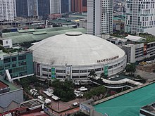 An aerial shot of Araneta Coliseum's exterior