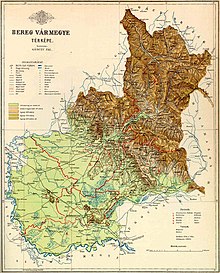 Map of Bereg county in the Kingdom of Hungary (1891)
