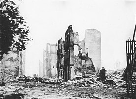 Gernika in ruins after the 1937 aerial bombing by Adolf Hitler's Condor Legion and Benito Mussolini's Aviazione Legionaria