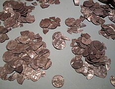 Closeup of silver coins from hoard No 2.