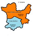 Variante 3: Vereinigung der Kreise Minden und Lübbecke ohne die meisten Gebiete südlich des Wiehengebirges (zum Kreis Herford)