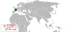 Map indicating locations of France and Malaysia