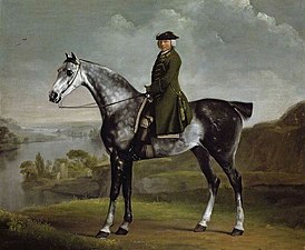 Joseph Smyth Esq, Lieutenant of Whittlebury Forest, Northamptonshire, on a Dapple Grey Horse (1762–64), oil on canvas, 64.2 x 76.8 cm., Fitzwilliam Museum