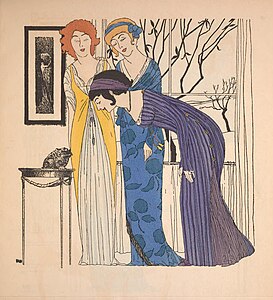 Fashion illustration of designs of Paul Poiret by Paul Iribe (1908)