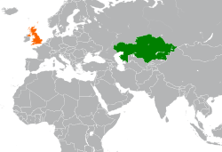 Map indicating locations of Kazakhstan and United Kingdom