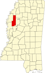 Map of Mississippi highlighting Sunflower County