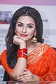 Bangladeshi actress Nusraat Faria in a red jamdani