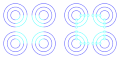 Subjective cyan filter, left: subjectively constructed cyan square filter above blue circles, right: small cyan circles inhibit filter construction[43][44]