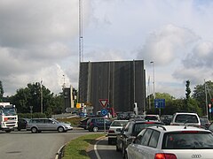 The roundabout on the south side of the bridge.