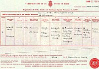 An Armed Forces birth certificate