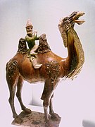 Sogdian man on a Bactrian camel, sancai ceramic glaze, Chinese Tang dynasty (618–907)