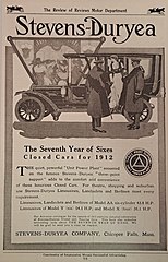 1912 Stevens-Duryea advertisement in Review of Reviews
