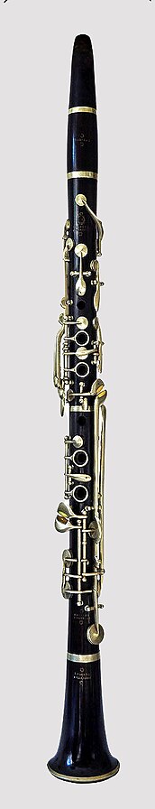 Albert clarinet designed Circa 1850 by Eugène Albert, intermediate between the Müller and Oehler clarinets.
