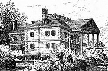 Sketch of the Morris-Jumel mansion in 1892, after it had been altered with a Federal style entrance