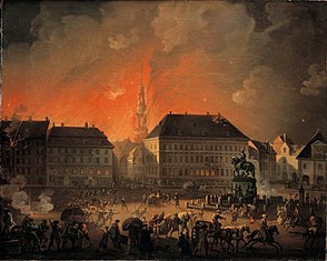 The Most Terrible Night. View of Kongens Nytorv in Copenhagen During the English Bombardment of Copenhagen at Night between 4 and 5 September 1807