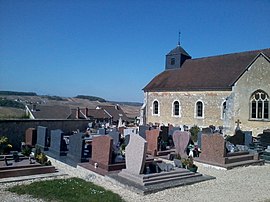 The commune's cemetery overlooking the village and its surrounding fields