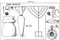 Tomb deposits from Gezer, including drawing of Menorah-like shape