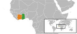 Map indicating locations of Ghana and Ivory Coast
