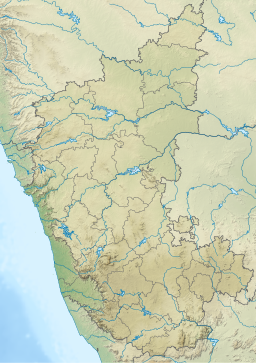 A map of Karnataka, India with a mark indicating the location of Karanji Lake