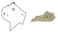 Location of Hustonville in Lincoln County, Kentucky.