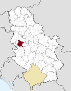 Location of the city of Valjevo within Serbia