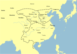 Map of the Liang dynasty in 502