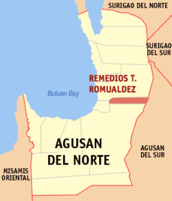 Map of Agusan del Norte with Remedios T. Romualdez highlighted