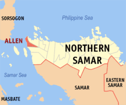 Map of Northern Samar with Allen highlighted
