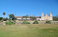 Frontal view of the Santa Barbara mission.