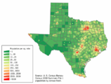 Map of Texas counties with population density