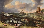Fish Still Life with Stormy Seas, Willem Ormea and Abraham Willaerts, Dutch Golden Age, 1636