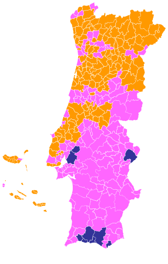 2024 election by municipality: AD/MF (orange), PS (pink), CH (blue)
