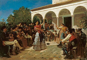Alfred Dehodencq: A Gypsy Dance in the Gardens of Alcázar (1851)