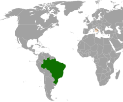 Map indicating locations of Brazil and Holy See