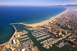 Aerial view of the port and the sea front at Canet-en-Roussillon