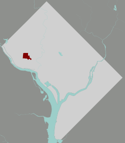 Map of Washington, D.C., with Glover Park highlighted in red