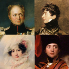 head and shoulders portraits of three early 19th-century men and one woman, all white and fairly young