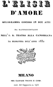 Gaetano Donizetti – L'elisir d'amore – title page of the libretto – Milan 1832