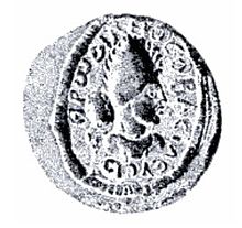 seal impression in the shape of a circle showing the head of a ruler wearing a tiara