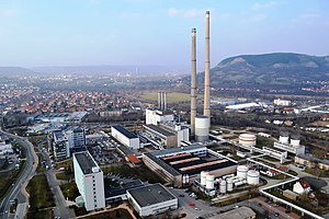 Luftbild des Heizkraftwerks Jena-Süd