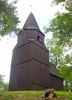 Historic wooden cemetery chapel in Łężyca