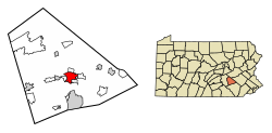 Location of Lebanon in Lebanon County, Pennsylvania (left) and of Lebanon County in Pennsylvania (right)