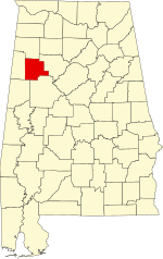 Map of Alabama highlighting Fayette County