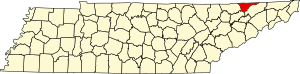 Map of Tennessee highlighting Hancock County